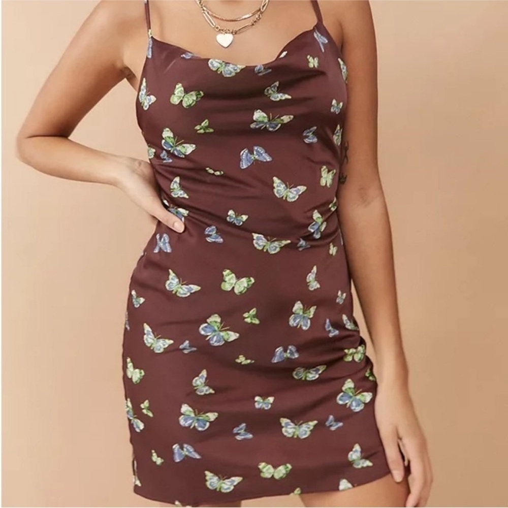 Urban Outfitters Butterfly Brown Mini Slip Dress Size Small